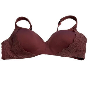 Jessica Simpson Womens Padded Bra Size 40D Dark Mauve Full Coverage Lace Accents